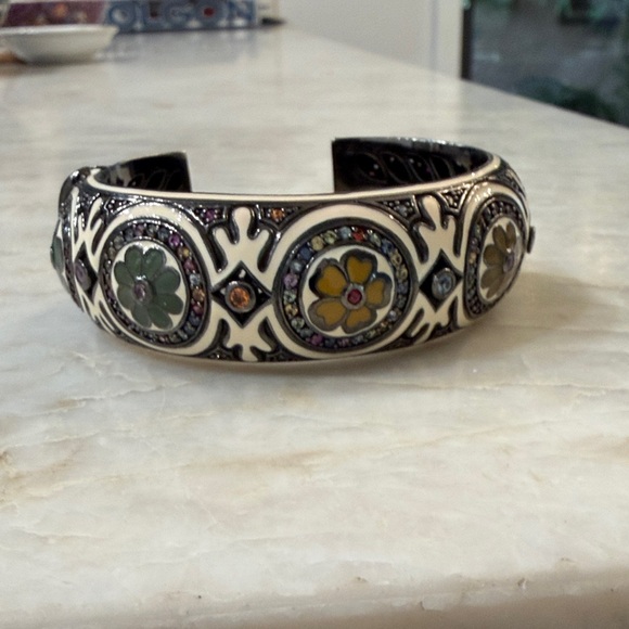 Artisan Floral Cuff Bracelet in Green and Yellow